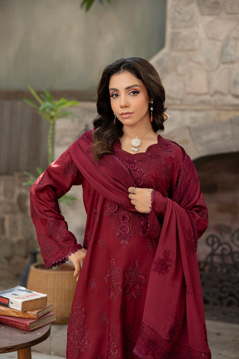 D-2311| 3 Pcs Saffron Embriodered Viscose Collection