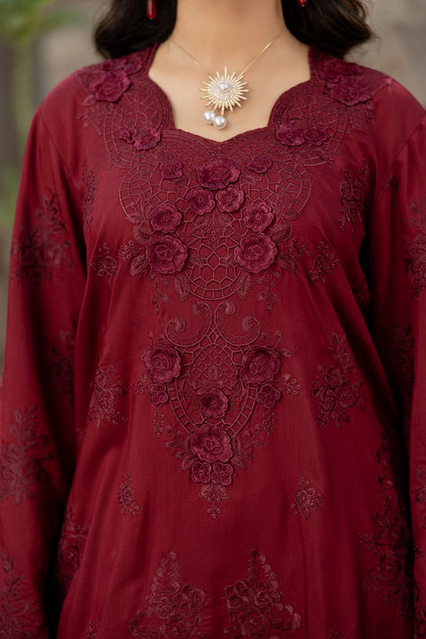 D-2311| 3 Pcs Saffron Embriodered Viscose Collection