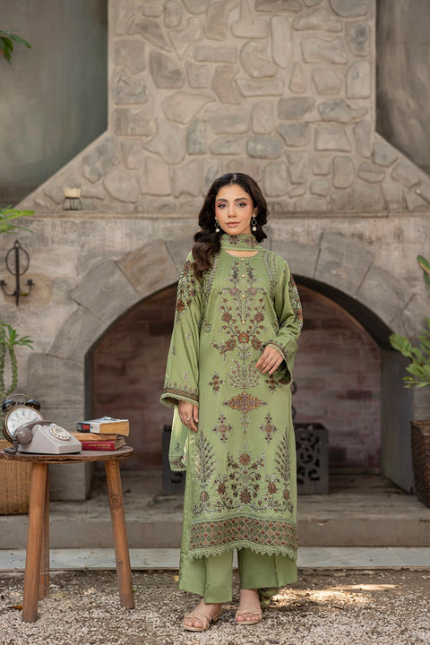 D-2312| 3 Pcs Saffron Embriodered Viscose Collection