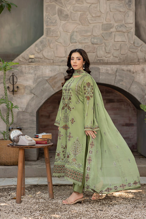 D-2312| 3 Pcs Saffron Embriodered Viscose Collection