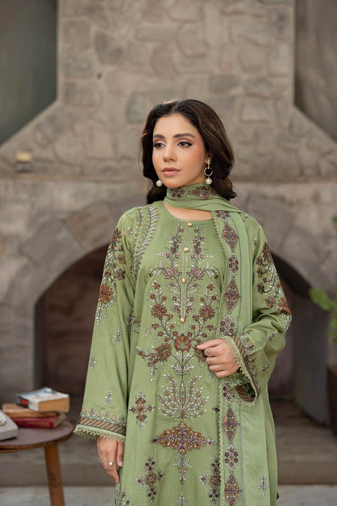 D-2312| 3 Pcs Saffron Embriodered Viscose Collection