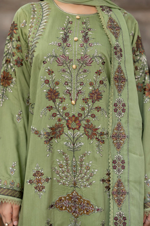 D-2312| 3 Pcs Saffron Embriodered Viscose Collection