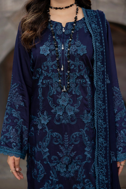 D-2313| 3 Pcs Saffron Embriodered Viscose Collection