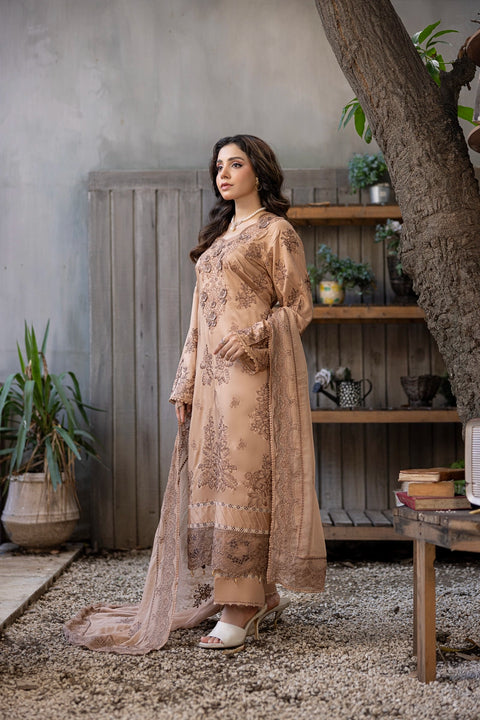 D-2314| 3 Pcs Saffron Embriodered Viscose Collection