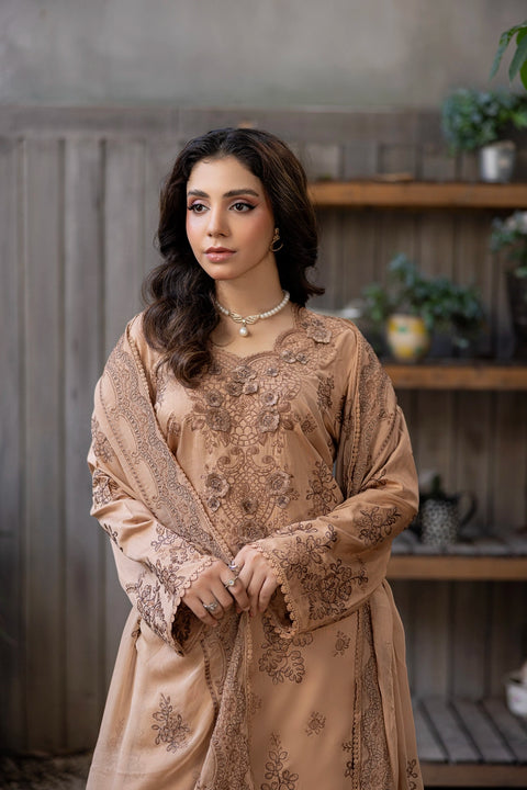 D-2314| 3 Pcs Saffron Embriodered Viscose Collection