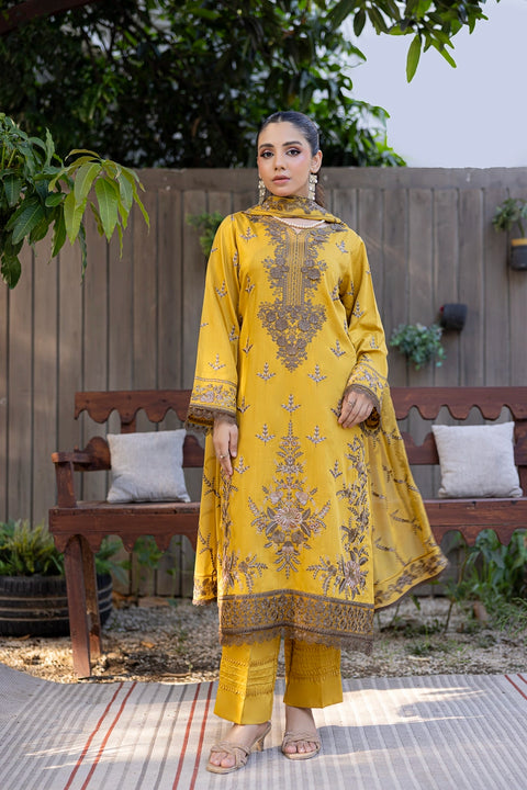 D-2317| 3 Pcs Saffron Embriodered Viscose Collection