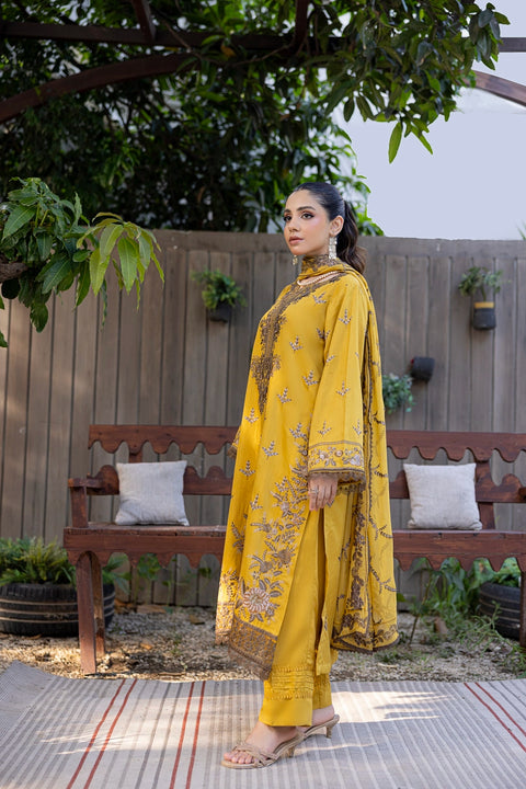 D-2317| 3 Pcs Saffron Embriodered Viscose Collection