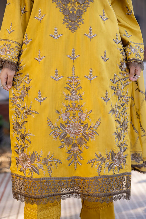 D-2317| 3 Pcs Saffron Embriodered Viscose Collection