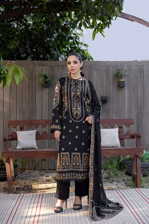 D-2318| 3 Pcs Saffron Embriodered Viscose Collection