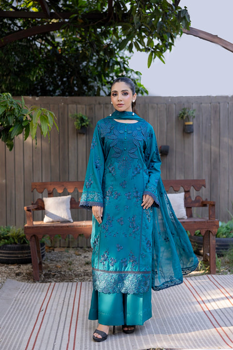 D-2320| 3 Pcs Saffron Embriodered Viscose Collection