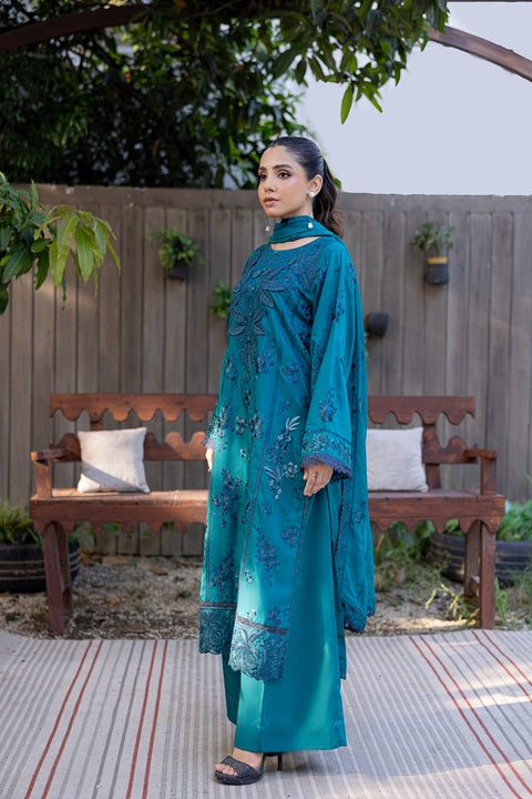D-2320| 3 Pcs Saffron Embriodered Viscose Collection