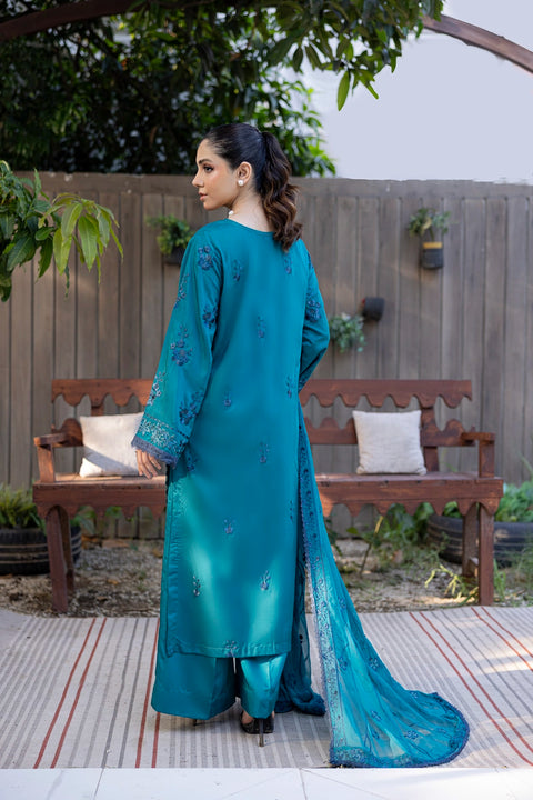 D-2320| 3 Pcs Saffron Embriodered Viscose Collection