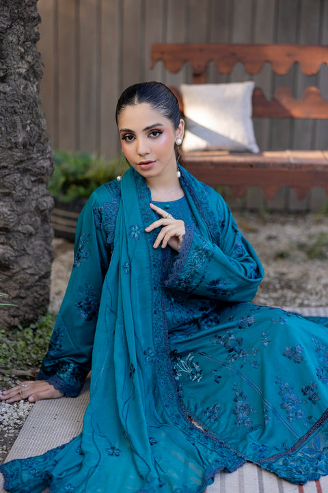 D-2320| 3 Pcs Saffron Embriodered Viscose Collection