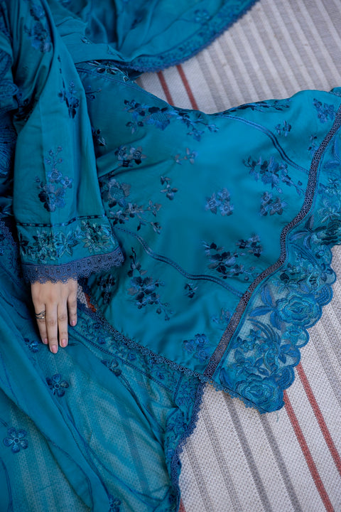 D-2320| 3 Pcs Saffron Embriodered Viscose Collection