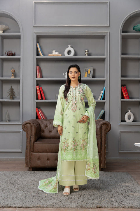 D-2142|3-Piece Embroidered Lawn Collection In Stock
