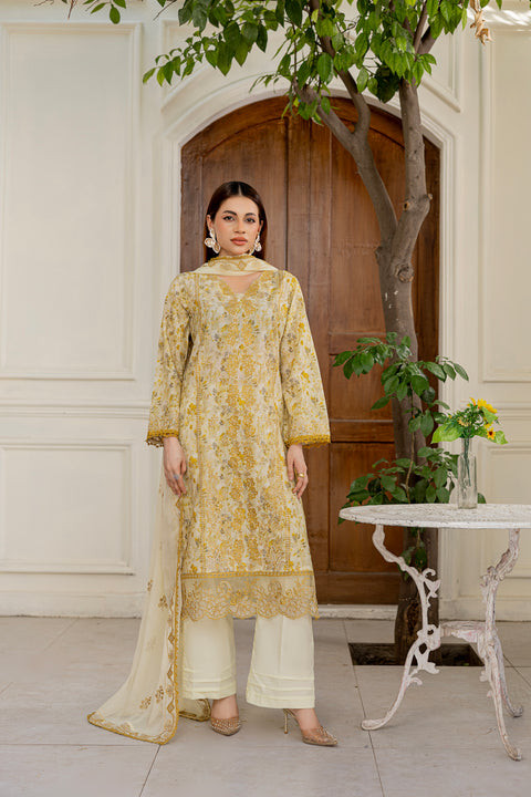 D-2303 | 3 Pcs Embriodered Lawn  Collection