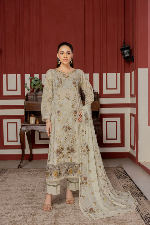 D-2307 | 3 Pcs Embriodered Lawn Collection