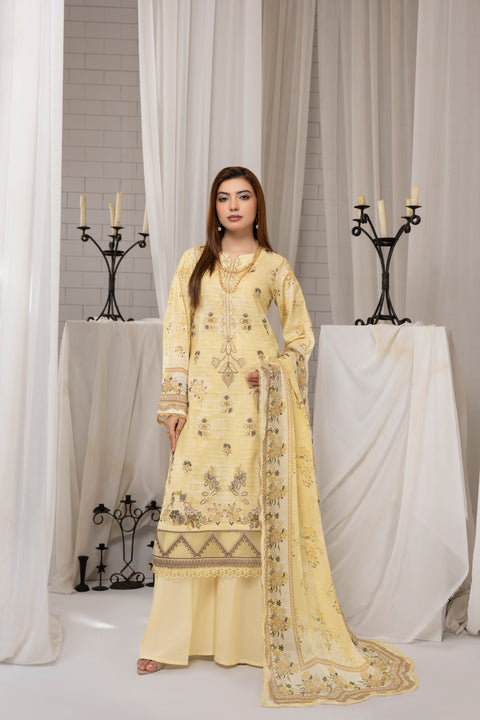 D-2255| 3 Pcs Embroidered Lawn