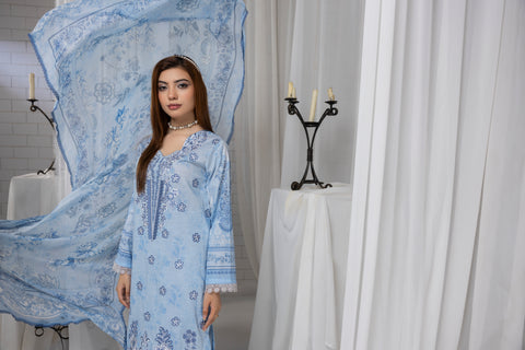 d-2257 | 3 Pcs Embroidered Lawn