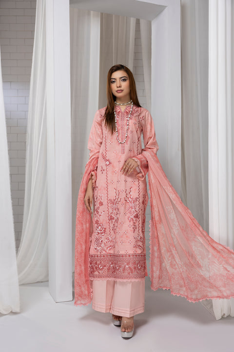 D-2258 | 3 Pcs Embroidered Lawn