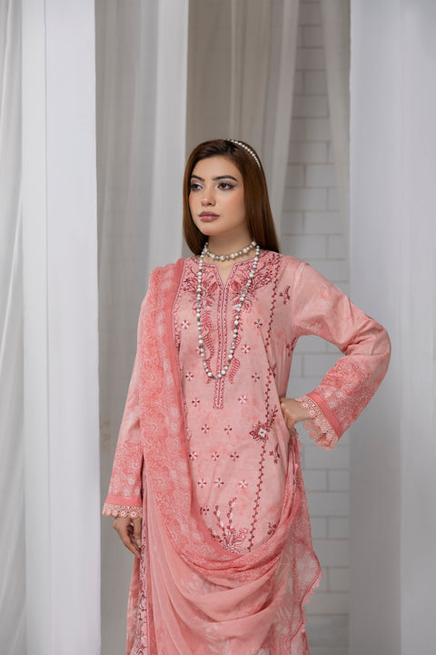 D-2258 | 3 Pcs Embroidered Lawn