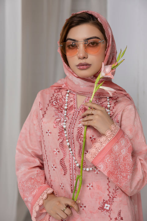 D-2258 | 3 Pcs Embroidered Lawn