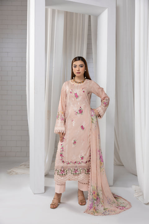 D-2261 | 3 Pcs Embroidered Lawn
