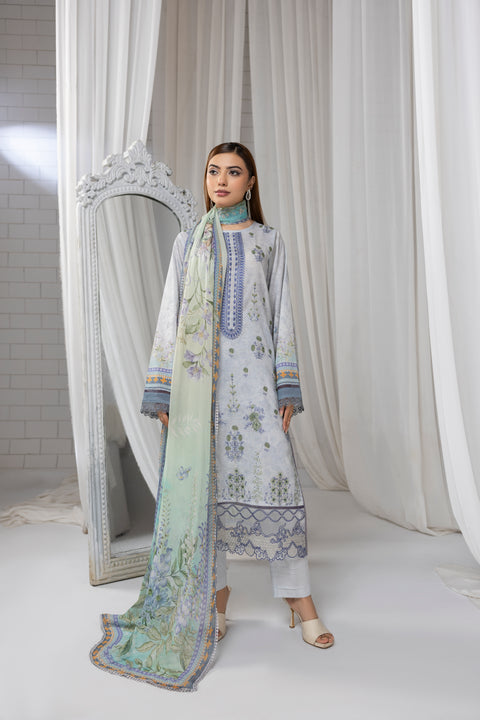 D-2264 | 3 Pcs Embroidered Lawn