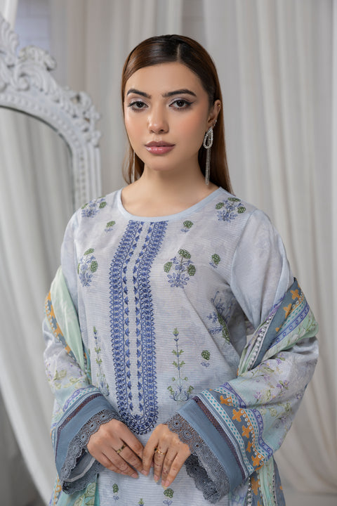D-2264 | 3 Pcs Embroidered Lawn