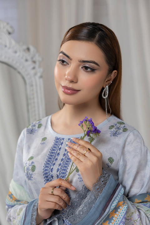 D-2264 | 3 Pcs Embroidered Lawn
