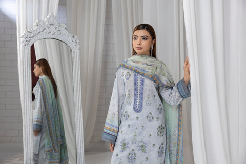 D-2264 | 3 Pcs Embroidered Lawn