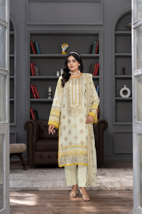 D-2270 | 3 Pcs Embriodered Lawn