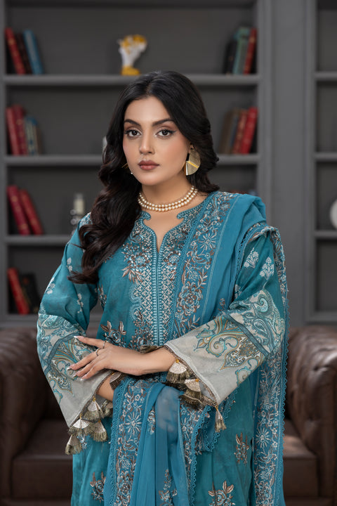 D-2271 | 3 Pcs Embroidered Lawn