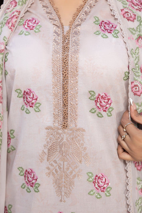 D-2273 | 3 Pcs Embroidered Lawn
