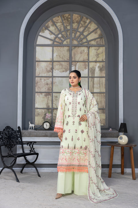 D-2275 | 3 Pcs Embriodered Lawn