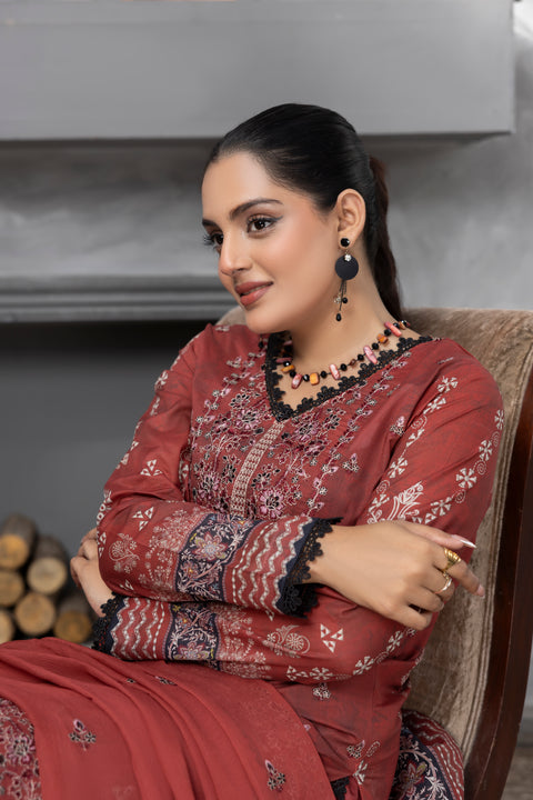 D-2278 | 3 Pcs Embroidered Lawn