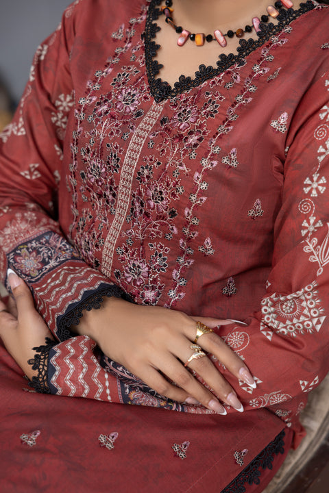 D-2278 | 3 Pcs Embroidered Lawn
