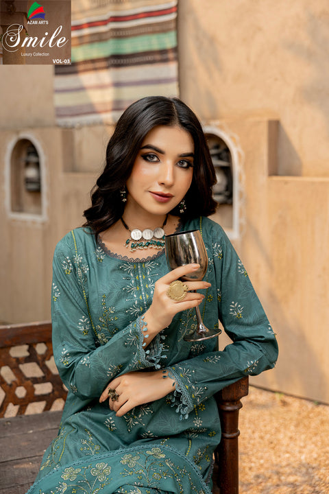 D-2291 | 3 Pcs Embroidered Lawen Collection