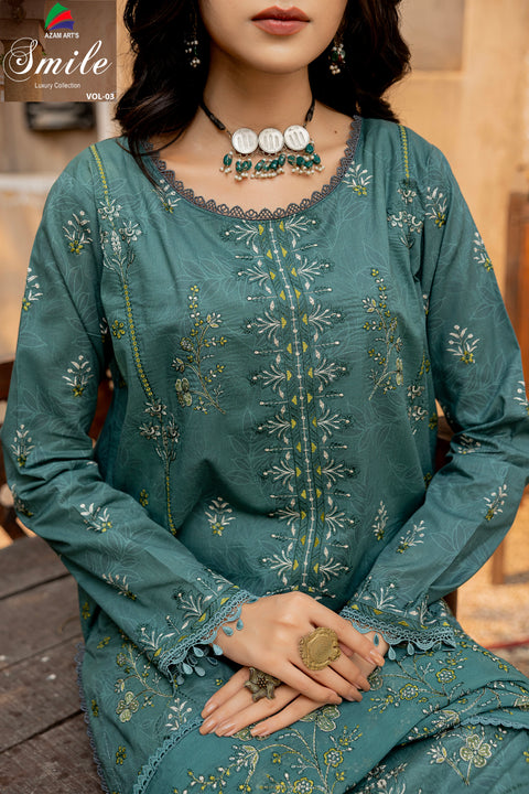 D-2291 | 3 Pcs Embroidered Lawen Collection