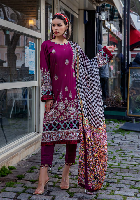EA-513 3-PCS Luxury Embroidered Lawn