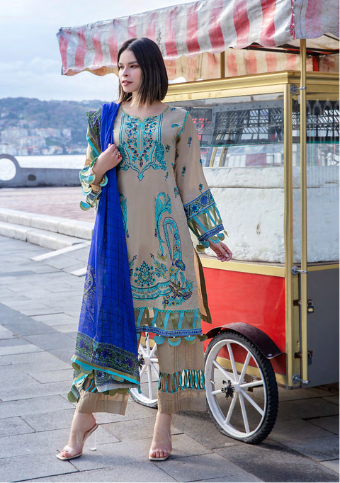 EA-516 3-PCS Luxury  Embroidered Lawn