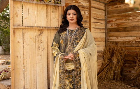 D-1732 3-PCS Embroidered Lawn