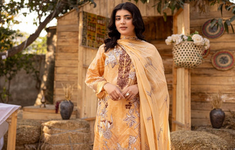 D-1734 3-PCS Embroidered Lawn.