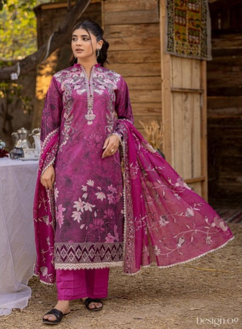 D-1738 3-PCS Embroidered Lawn