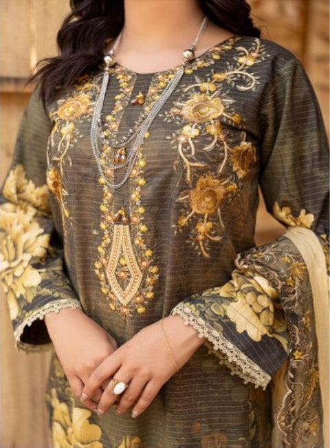 D-1732 3-PCS Embroidered Lawn