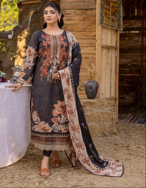 D-1736 3-PCS Embroidered Lawn.