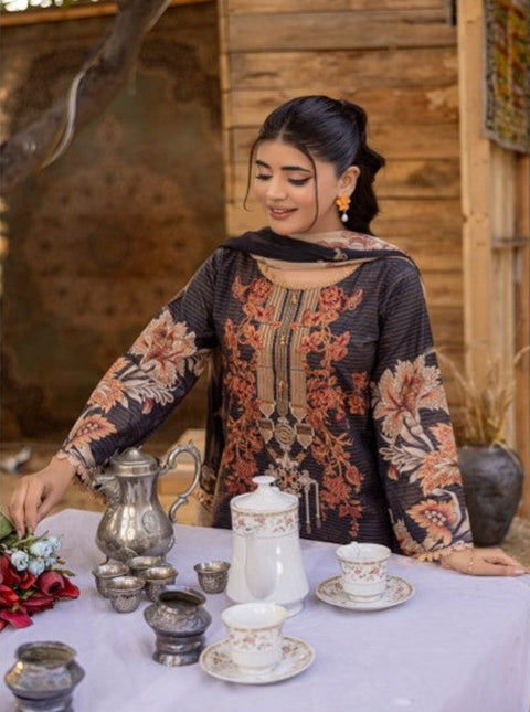 D-1736 3-PCS Embroidered Lawn.