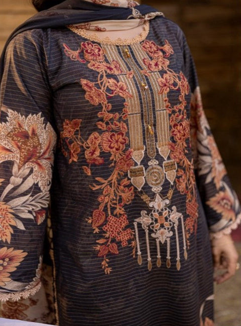 D-1736 3-PCS Embroidered Lawn.
