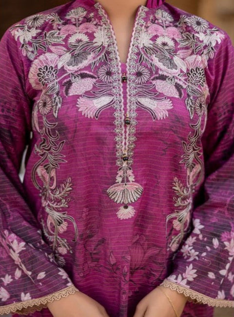 D-1738 3-PCS Embroidered Lawn