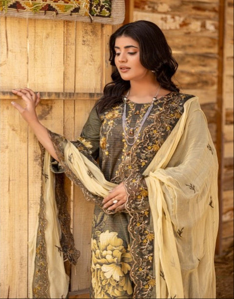 D-1732 3-PCS Embroidered Lawn